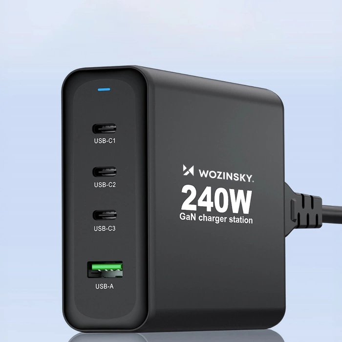 Wozinsky WGCSB 240W GaN chargeur mural USB-A / 3 x USB-C - noir