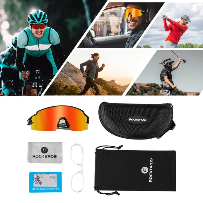 Rockbros Fahrradbrille Photochrom mit UV-Schutz und Korrektureinsatz Orange Gläser - Schwarz
