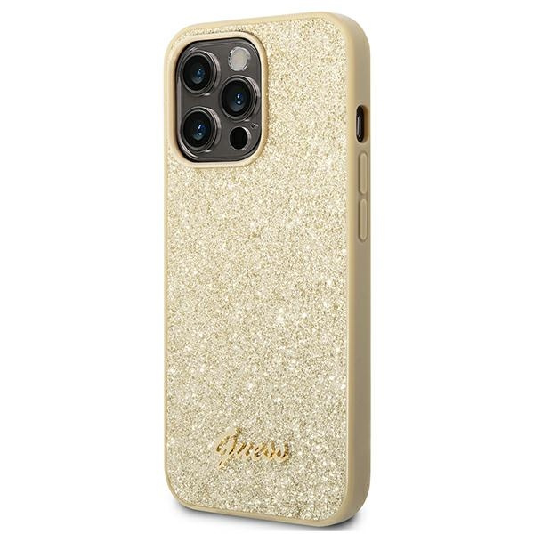 Hülle Guess iPhone 14 Pro 6.1" gold/gold hart case Glitter Schrift