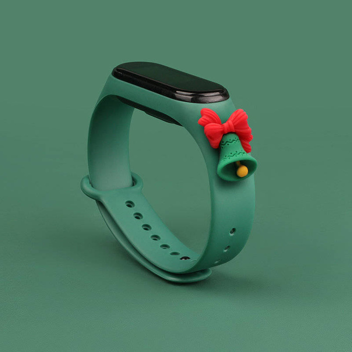 Cinturino Natale Cinturino per Xiaomi Mi Band 4 / Mi Band 3 Cinturino in silicone natalizio Bracciale verde scuro (campana)