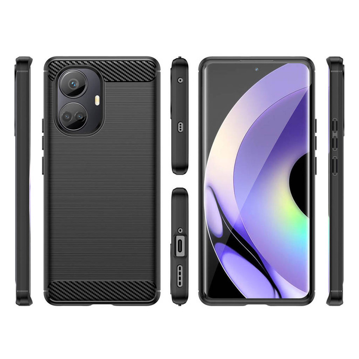 Custodia Carbon Case per Realme 10 Pro+ cover in carbonio flessibile in silicone nero