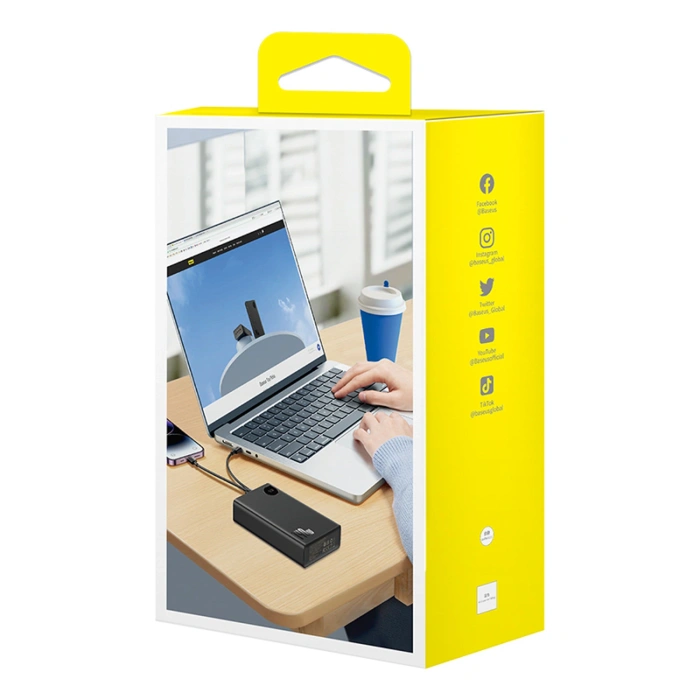 Powerbank Baseus Adaman 24000mAh 140W z wyświetlaczem cyfrowym z kablem Baseus Superior USB-C 240W (48V/5A) 1m - czarny