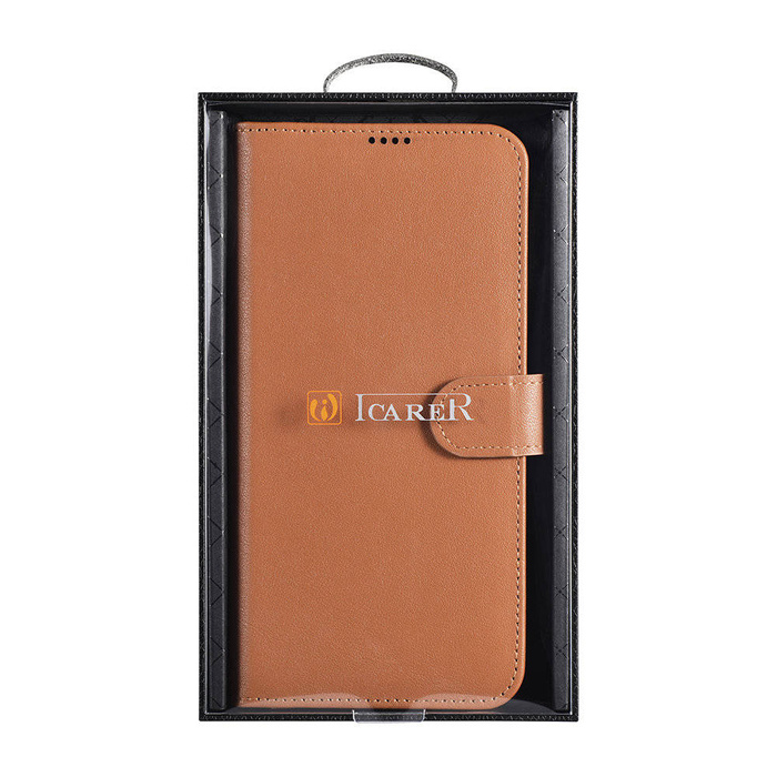 iCarer Haitang Leather Wallet Case Leather Case for Samsung Galaxy S22 + (S22 Plus) Wallet Housing Cover Brown (AKSM05BN)