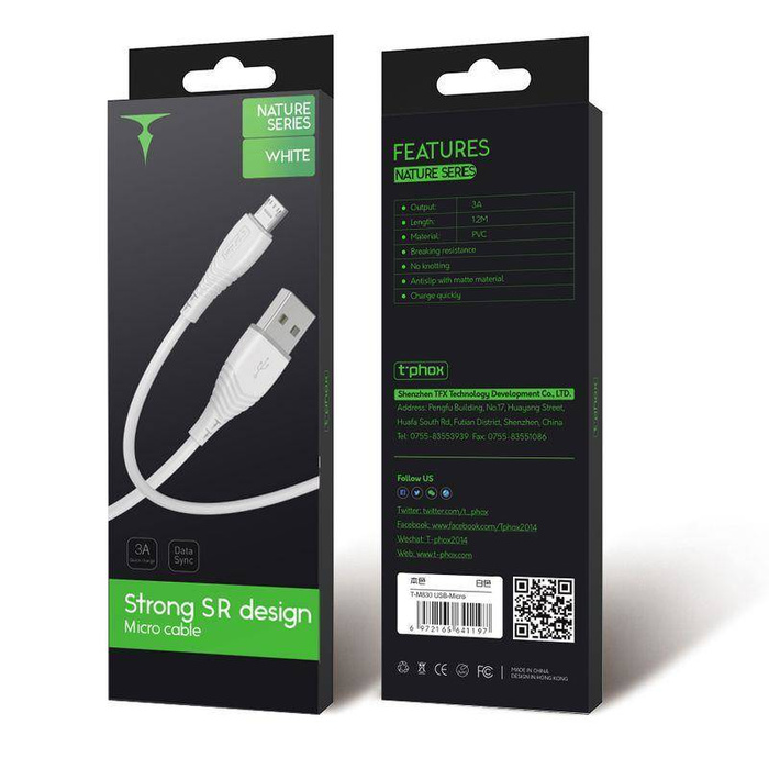 T-PHOX NATURE CABLE MICRO USB BLANCO 1,2M 3A