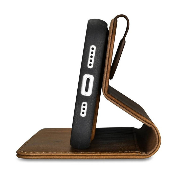 iCarer Oil Wax Wallet Case 2in1 iPhone 14 Pro Flip Funda de cuero Anti-RFID Marrón (WMI14220722-TN)