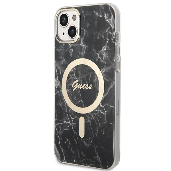 Sada Pouzdro Guess Case+ nabíječka iPhone 14 Plus 6,7" černá/černá tvrdá case Marble MagSafe