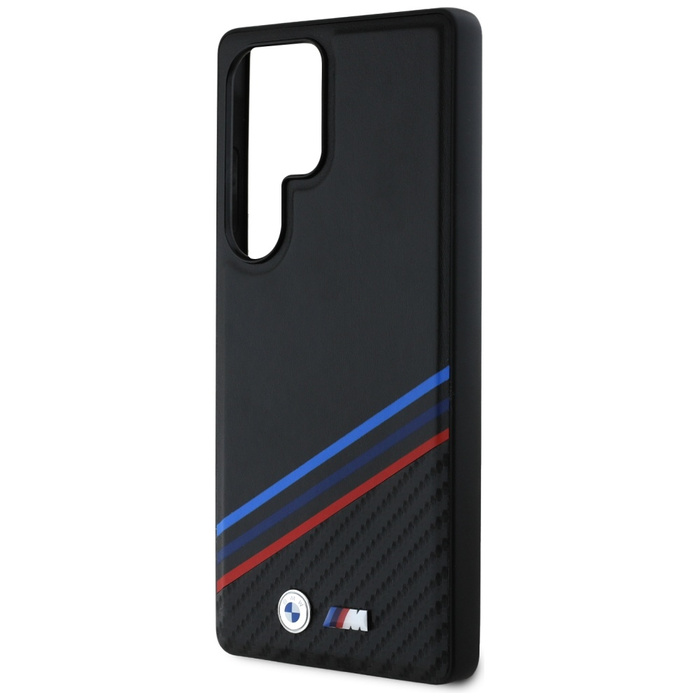 Cover BMW Leather Tricolor Crossing Stripes MagSafe per Samsung Galaxy S25 Ultra nero
