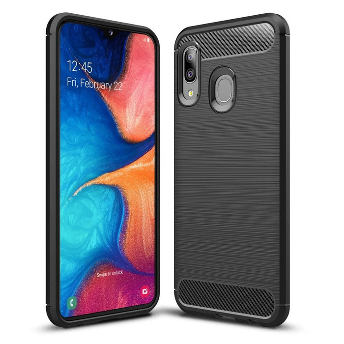 Samsung Galaxy A20 Funda de silicona de carbono + cristal
