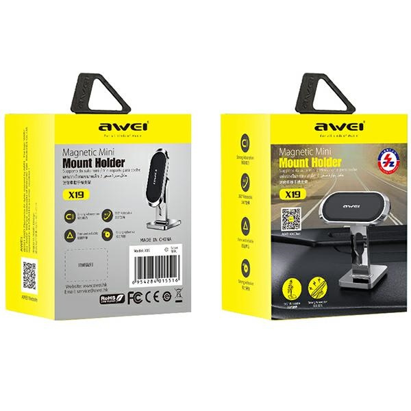 AWEI magnetyczny uchwyt samochodowy X19 na kokpit srebrno-czarny/silver-black