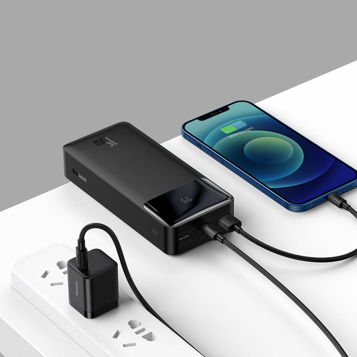 Baseus Bipow powerbank with display 30000mAh 15W black (Overseas Edition) + cable USB-A - Micro USB 0.25m black (PPBD050201)
