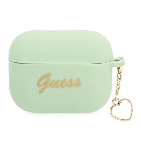 Hülle GUESS Apple AirPods Pro Abdeckung Silikon Charme Herz Kollektion Grün Case