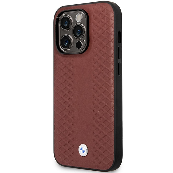 Coque BMW BMHCP14L22RFGR iPhone 14 Pro 6.1" bordeaux/brun Cuir Diamond Pattern