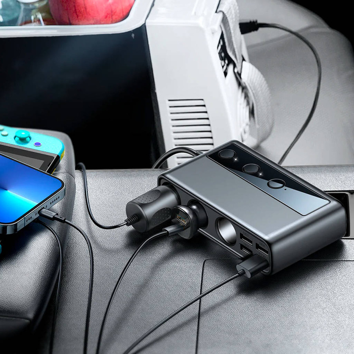 Joyroom 9in1 ladergerät Auto-Laptop 154W - 5x USB / 1x USB Typ C / 3x Zigarettenanzünder Power Delivery / Quick Charge / PPS / AFC / FCP schwarz (JR-CL06)