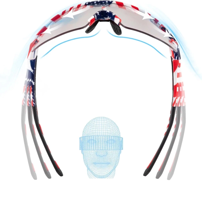 Rockbros Radsportbrille Photochrom mit UV-Schutz und Korrektureinsatz 14120008002 - USA Pattern - Weiß