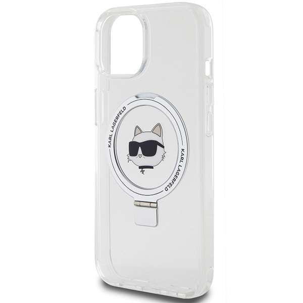 Funda Karl Lagerfeld KLHMP15SHMRSCHH iPhone 15 6.1" blanco/blanco durocase Cabeza de Choupette de pie de anillo MagSafe Case