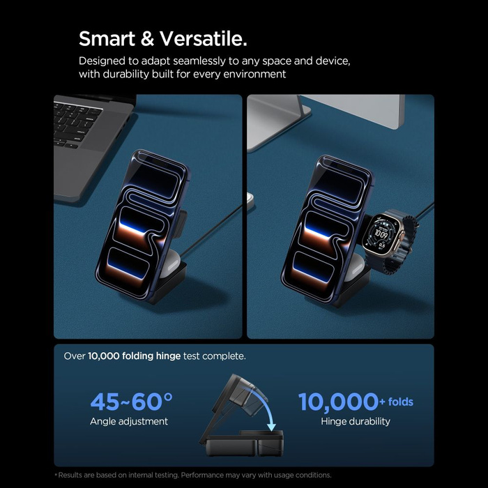 Spigen EF323MQ ESSENTIAL 3IN1 MagNETIC MagSafe DRAHTLOSES LADESYSTEM 25W Qi2.2 SCHWARZ