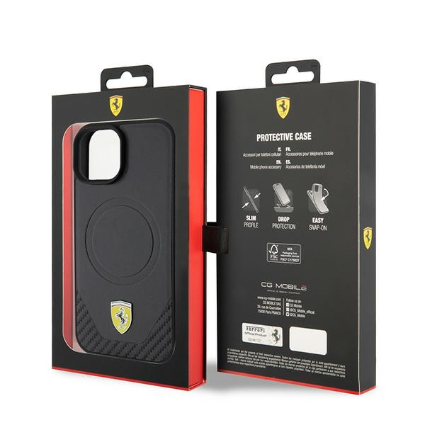 Hülle Ferrari FEHMP15SPTEK iPhone 15 6.1" schwarz/schwarz hartcase Carbon Metal Logo MagSafe Case