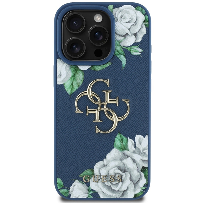 Etui Guess Grained Roses Big 4G logo do  iPhone 16 Pro Max niebieski