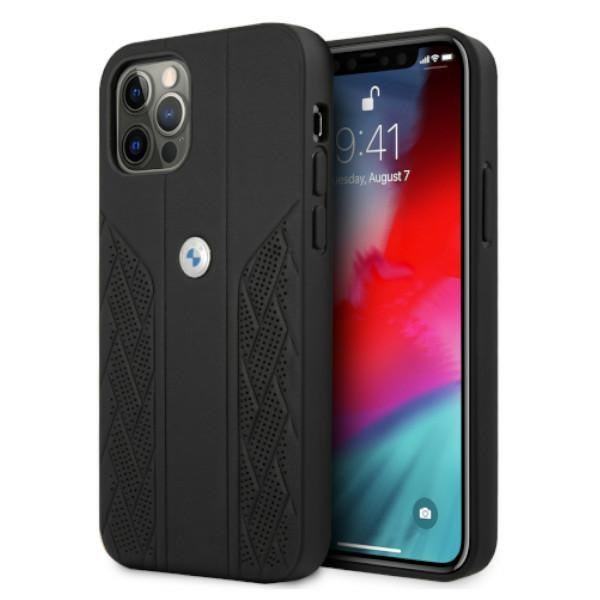 BMW Hülle Apple iPhone 12 12 Pro Leder Curve Perforate Schwarz Hardcase