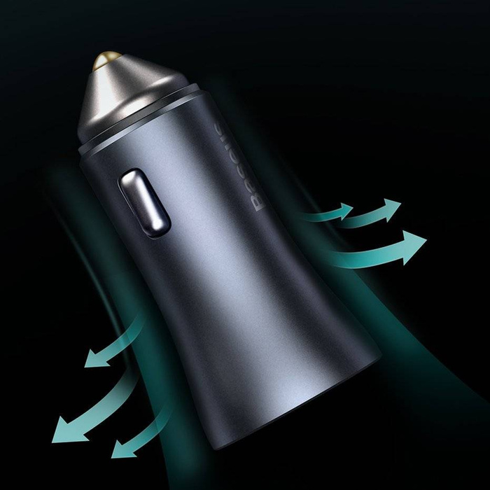 Baseus Golden Contactor Pro quick car charger 2x USB 40 W Quick Charge SCP FCP AFC + USB - USB Type C cable gray (TZCCJD-A0G)