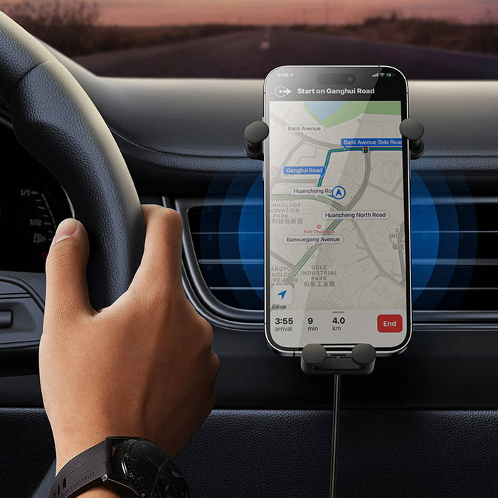 Support voiture Baseus avec chargeur inductif 15W intégré pour bouche d&#39;aération noir