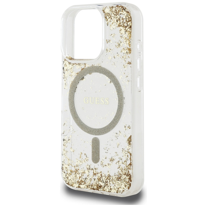 Etui Guess HC Resin Bottom Glitter do     iPhone 16 Pro MagSafe złoty