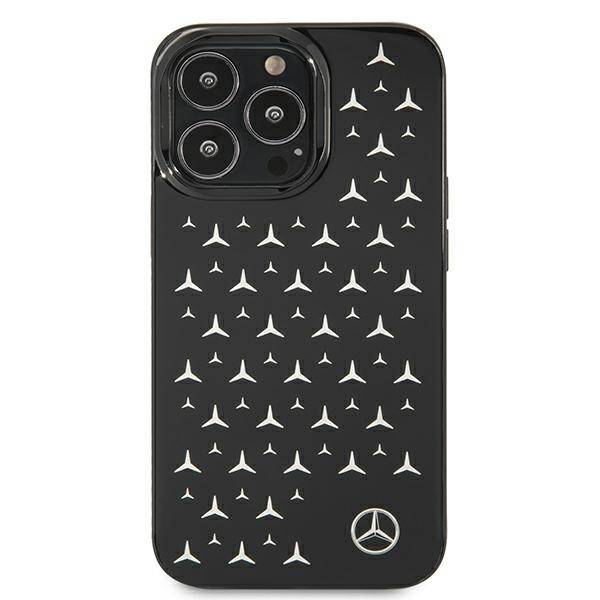 Pouzdro MERCEDES Apple iPhone 13 Pro Silver Stars Pattern Black Hardcase