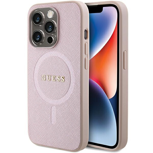 Etui Guess GUHMP15LPSAHMCP iPhone 15 Pro 6.1" różowy/pink hardcase Saffiano MagSafe Case