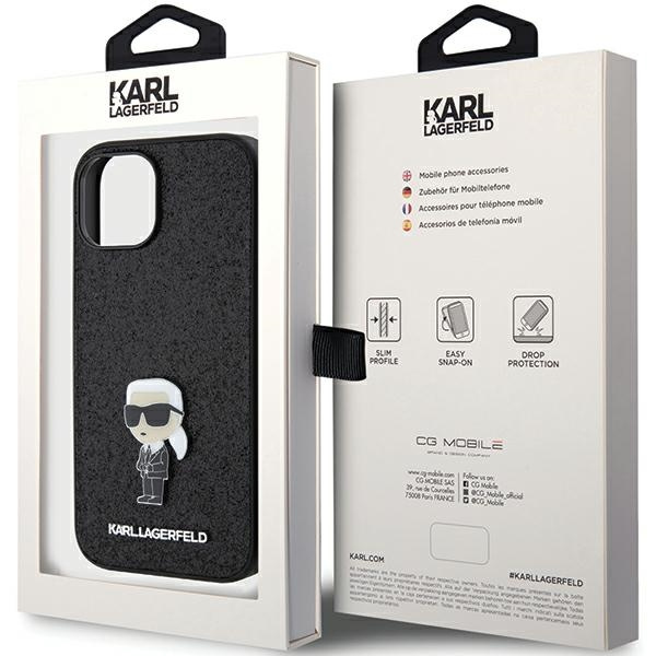 Karl Lagerfeld KLHCP15SGKNPSK iPhone 15 6.1" schwarz/schwarz hartcase Fest Glitter Ikonik Logo Metall Pin