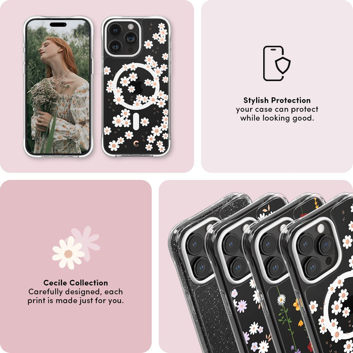 Coque iPhone 15 Pro Max Spigen Cyrill Cecile Mag MagSafe White Daisy Case