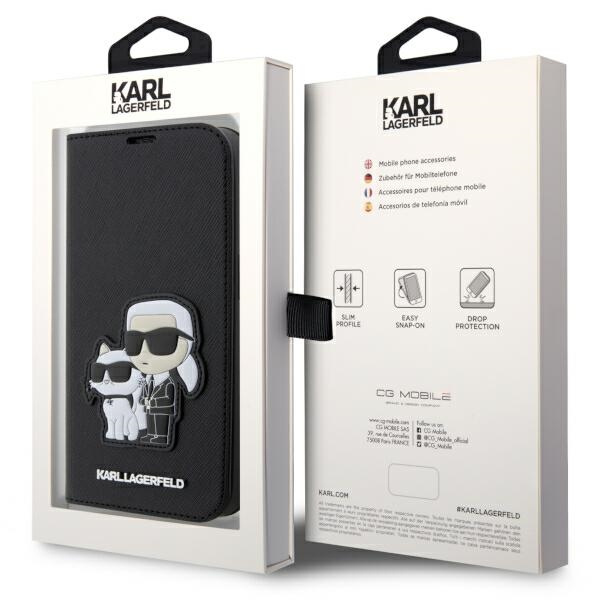 Case Karl Lagerfeld KLBKP14XSANKCPK iPhone 14 Pro Max 6.7" bookcase black/black Saffiano Karl &amp; Choupette Case