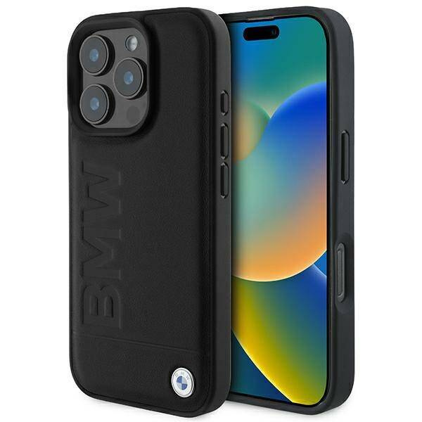 Coque BMW iPhone 16 Pro 6.3" noir/noir durcase Cuir Hot Stamp