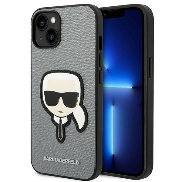 Hülle Karl Lagerfeld iPhone 14 Plus 6,7" silber/silber hartcase Saffiano Karl`s Head Patch