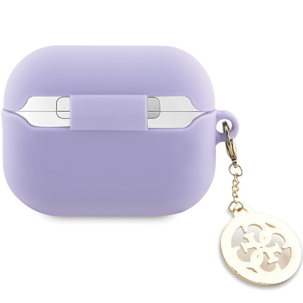 Guess GUAP23DSLGHDU Coperchio AirPods Pro 2 viola/porpora Gomma 3D 4G Charm Diamante