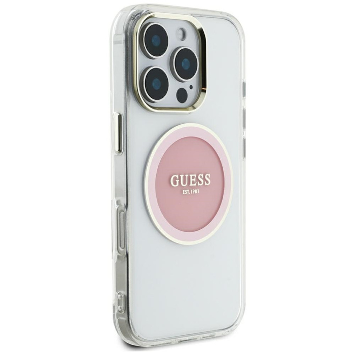 Etui Guess IML Metal Colored Circle      Classic Logo MagSafe do iPhone 16 Pro Max różowy