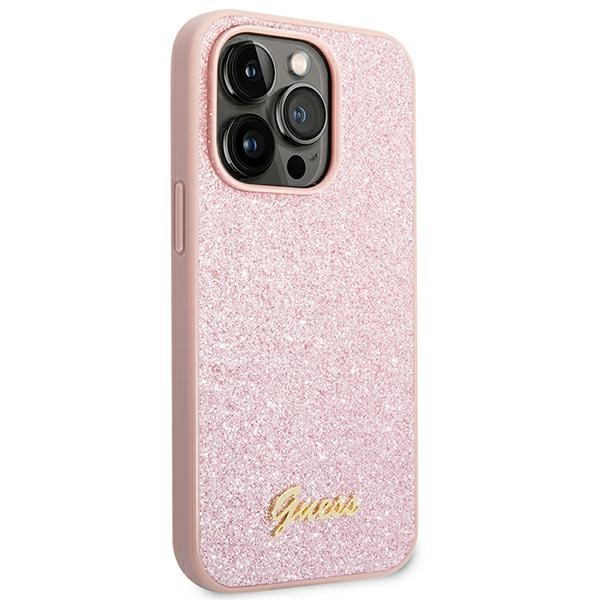 Hülle Guess iPhone 14 Pro Max 6,7" rosa/rosa hart case Glitter Schrift