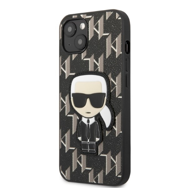 Hülle Karl Lagerfeld iPhone 13 Mini 5.4" Hardcase Schwarz/schwarz Monogram Iconik Patch Case