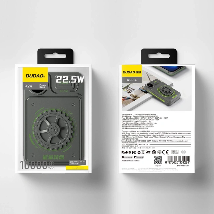 Powerbank Dudao K24 10000mAh 22.5W USB-A / USB-C z wyświetlaczem - szary