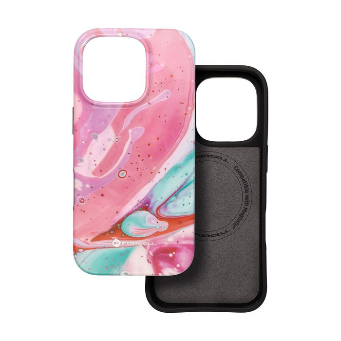 Etui na iPhone 16 PRO Forcell F-Protect Mirage zgodny z MagSafe Military Drop-Test pink marble