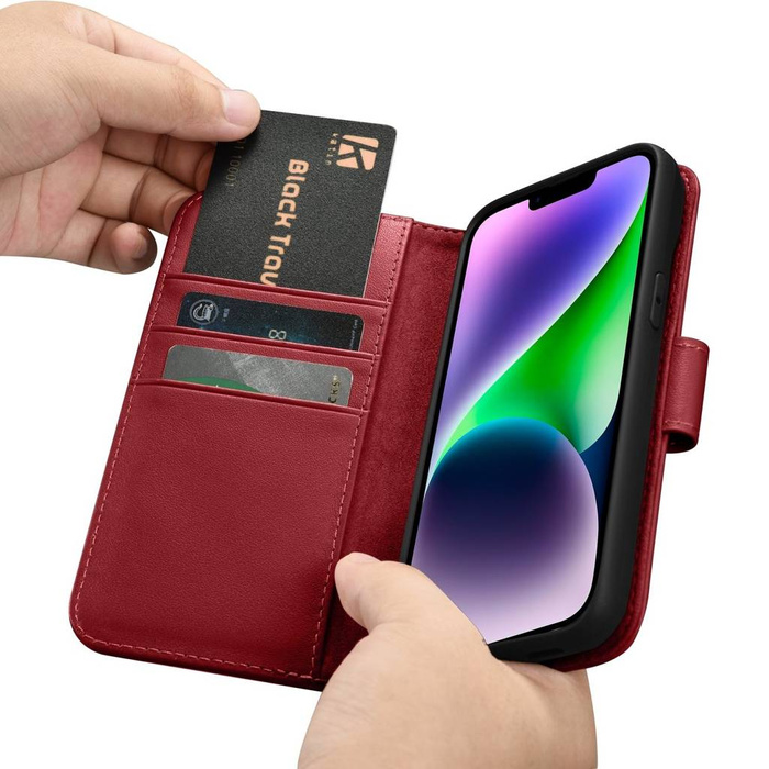 iCarer Wallet Case 2in1 iPhone 14 Flip Leather Cover Anti-RFID rojo (WMI14220725-RD)
