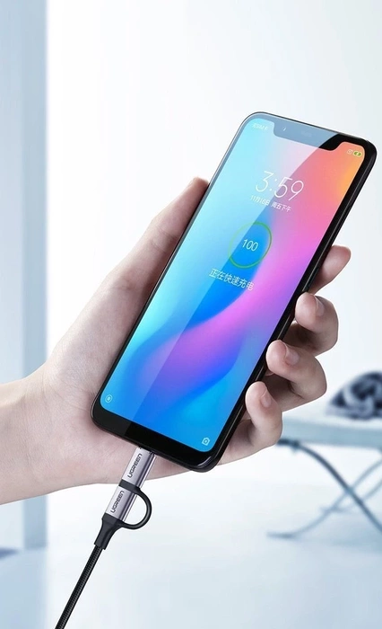 Ugreen Kabel 2in1 USB - Micro USB / USB Type C Kabel 1m 2.4A schwarz (30875)