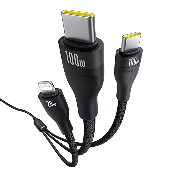 Baseus Flash Series 3 100W USB-C 3in1 Kabel - USB-C+USB-C+ Lightning 1,5m + 3 x 0,25m - schwarz