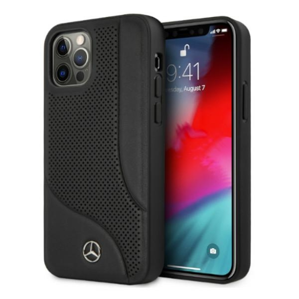 Hülle MERCEDES Apple iPhone 12 Pro Max Leder Perforierte Fläche Schwarz Hardcase