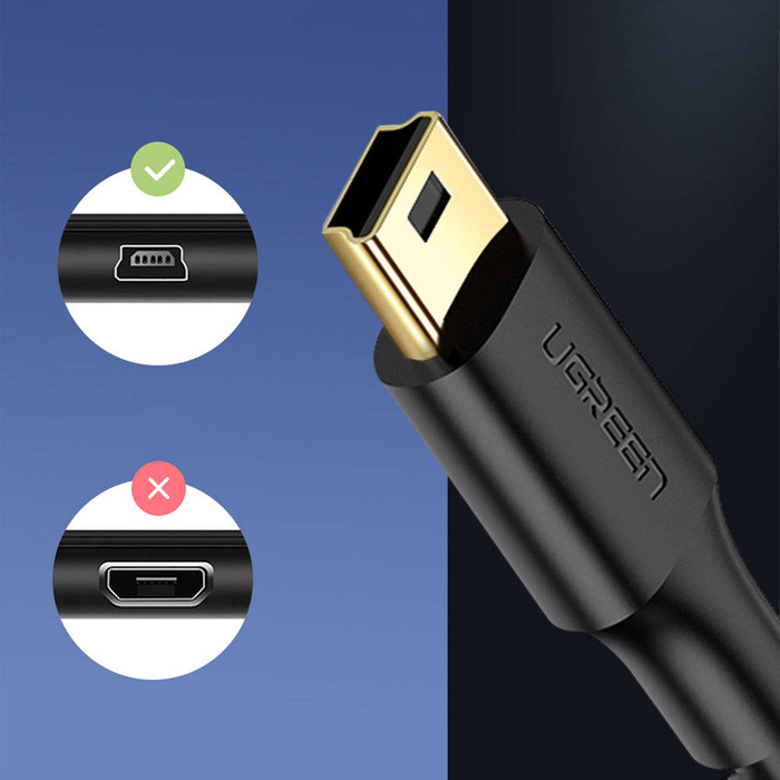 Ugreen 5kolíkový pozlacený USB kabel - mini USB 0,25 m černý (US132)