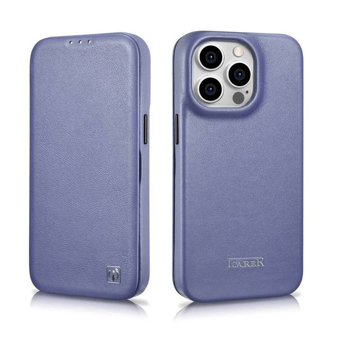 iCarer CE Premium Custodia Folio in pelle iPhone 14 Pro Flip magnetica MagSafe viola chiaro (WMI14220714-LP)