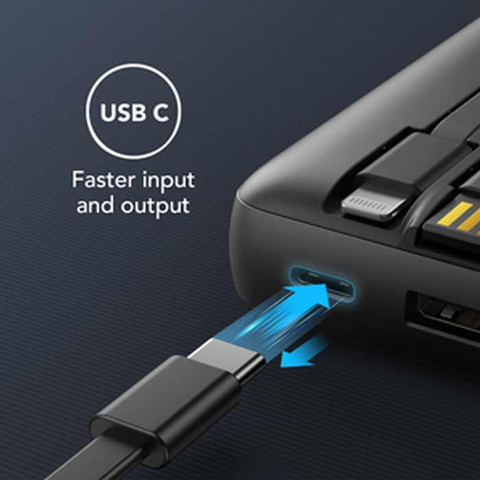 Powerbank Veger C20 (W2047 / W2059) 20000 mAh z wbudowanymi kablami Micro USB / Typ C / Lightning czarny