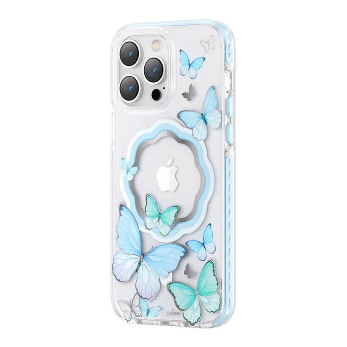 Kingxbar Butterfly Series magnetic case for iPhone 14 Pro MagSafe decorated with blue butterflies print