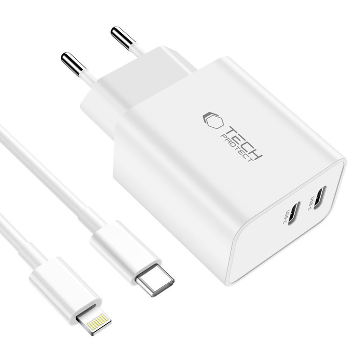 Tech-protect C35w 2-port Network Charger Pd35w + Lightning Cable Blanc