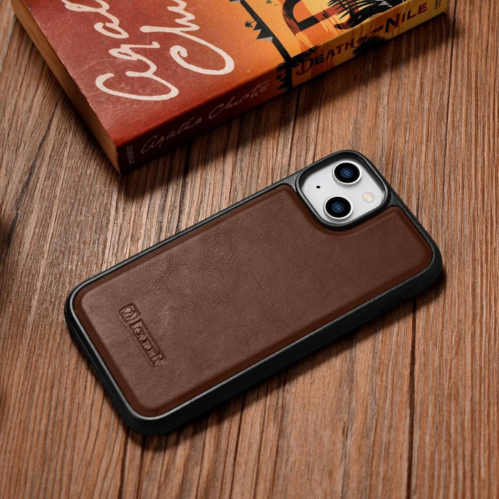 iCarer Leather Oil Wax con cover in vera pelle per iPhone 14 (compatibile MagSafe) marrone (WMI14220717-BN)
