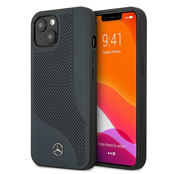 Cover MERCEDES Apple iPhone 13 Mini pelle traforata area blu navy Hardcase